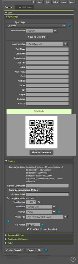 The vCard template The vCard template