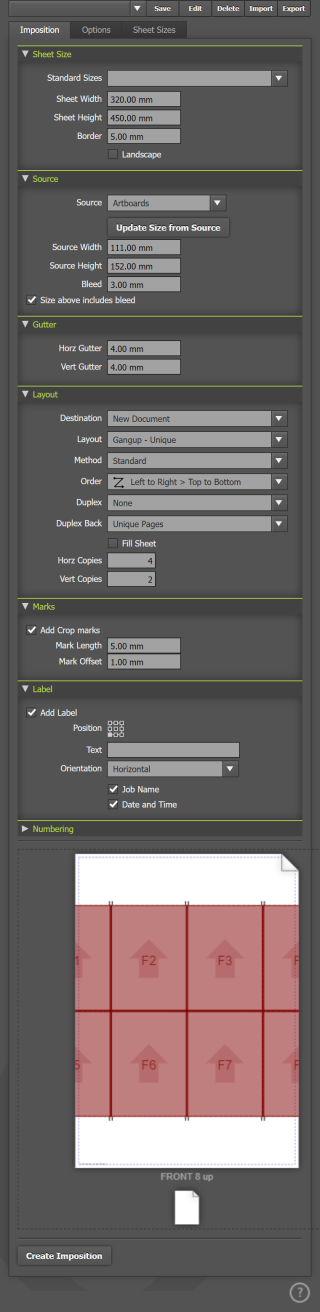 The Imposition tab The Imposition tab